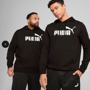 PUMA Essentials White Logo Mens Black Pullover Fleece Hoodie Sweatshirt Size XL